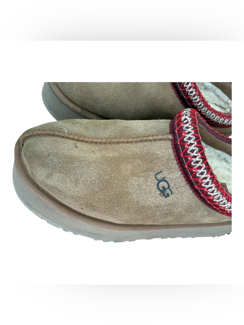UGG Tazz II Chestnut Suede Slip-On platform Clogs with Red Trim. Women’s size 8 - Picture 4 of 12
